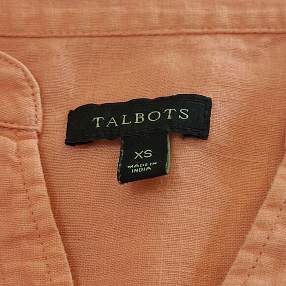 Talbots Shirt Womens XS 100% Linen Salmon Pink Oversized Comfy Popover Coastal - Picture 2 of 6